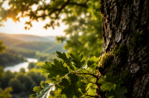Mature oak tree overlooking the scenic mountains of Northeast Tennessee, reflecting the commitment of Professional Tree Experts to expert arboriculture, tree preservation, and responsible stewardship.